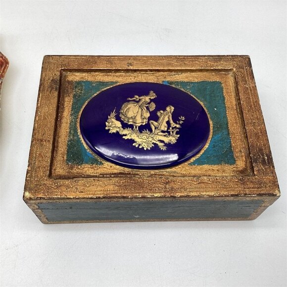 Vintage Trinket Box Florentine Hand Decorated Gilt Wood 5x7x2.5" READ - Picture 1 of 3